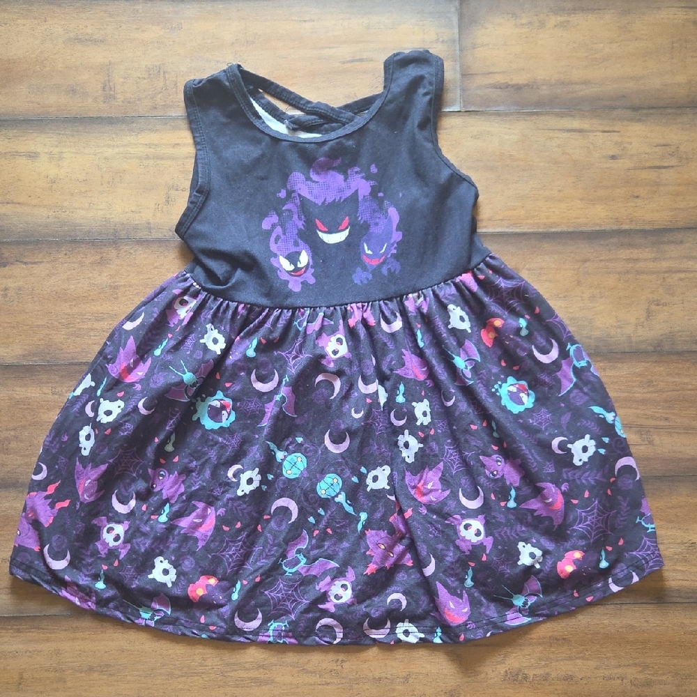 Purple and Black Sleeveless Dress with Pokemon Print
